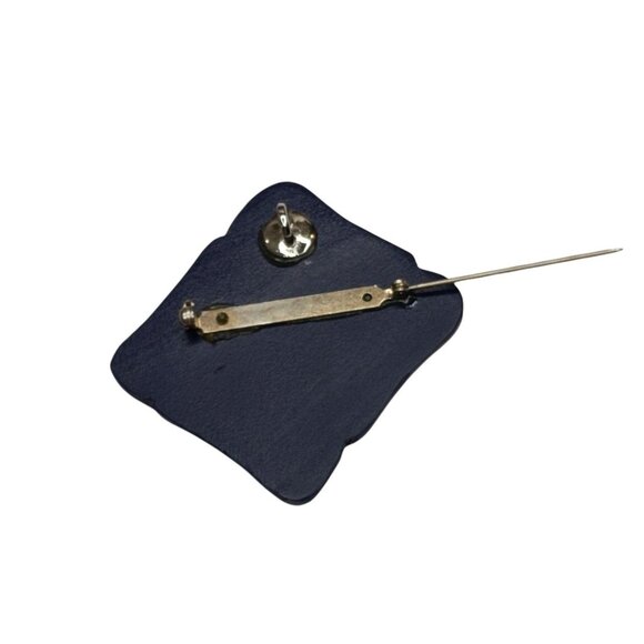 Handcrafted Navy Blue Geometric Pin Brooch W/ Dual Fasteners & Textured Design - Picture 3 of 3
